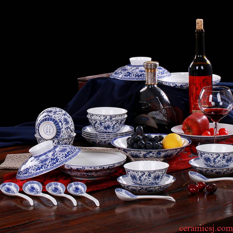 Chinese tableware suit dishes ipads bowls disc sets jingdezhen blue and white porcelain and the head of household ceramic plate