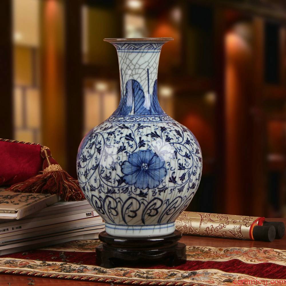 Antique blue and white porcelain of jingdezhen ceramics up crack glaze vase modern household adornment furnishing articles