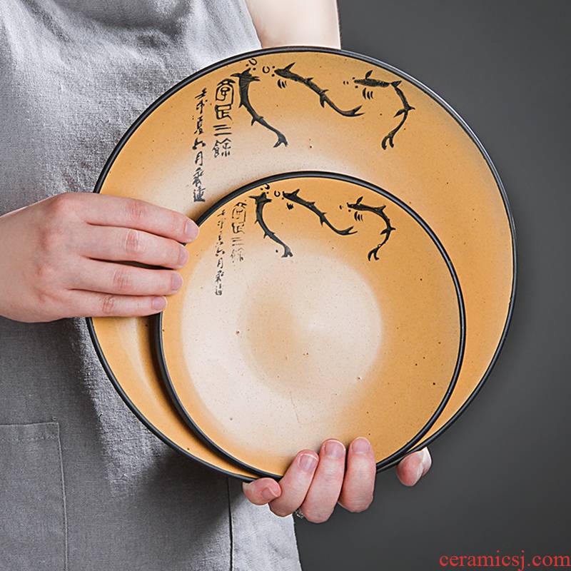 Jingdezhen ceramic plate household food dish creative move big flat circular plate tray is Japanese dishes