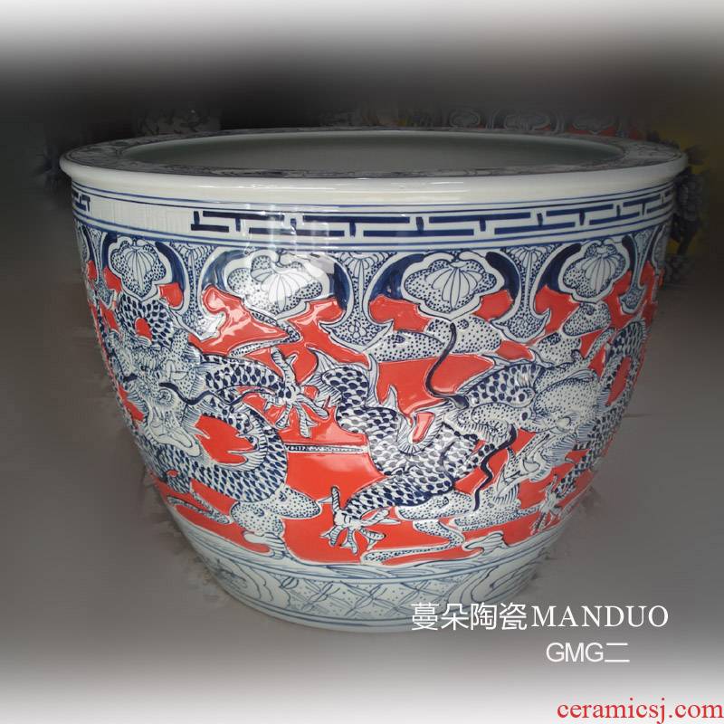 The bottom of The red dragon of jingdezhen porcelain wulong VAT relief porcelain VAT 50-70 porcelain painting cylinder diameter