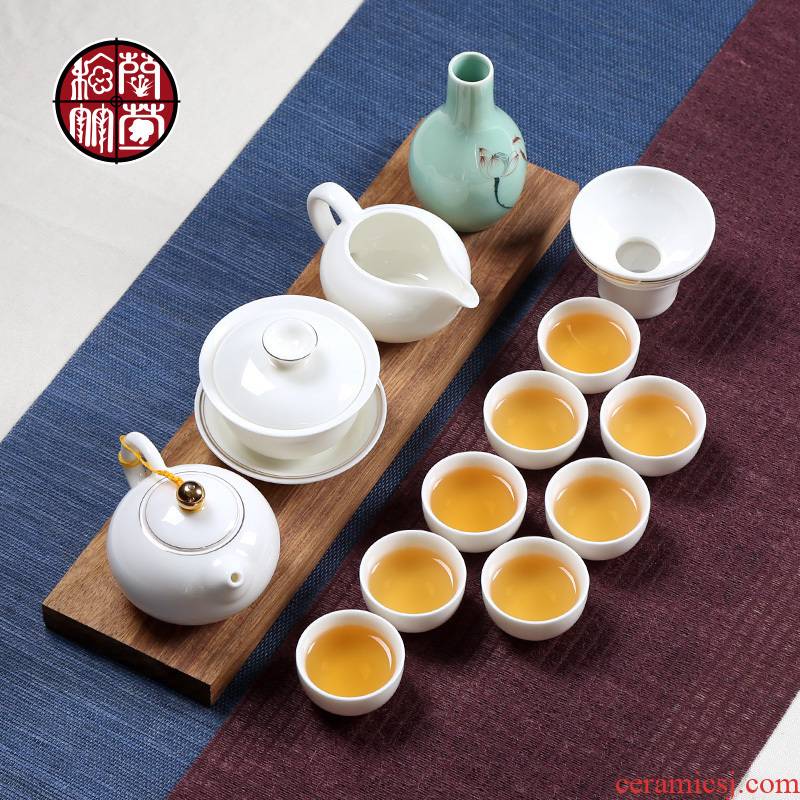 Dehua white porcelain ceramic whole household utensils with simple lid bowl of creative time wine drinking tea tea