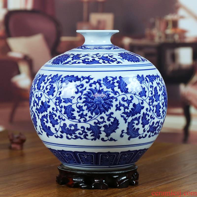 Jingdezhen blue and white porcelain ceramic vase bound branch lotus I household contracted sitting room adornment handicraft furnishing articles