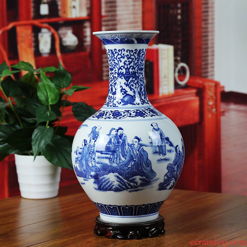 Blue and white porcelain of jingdezhen ceramic vase character of modern home living room nine old SiShao furnishing articles of classical arts and crafts