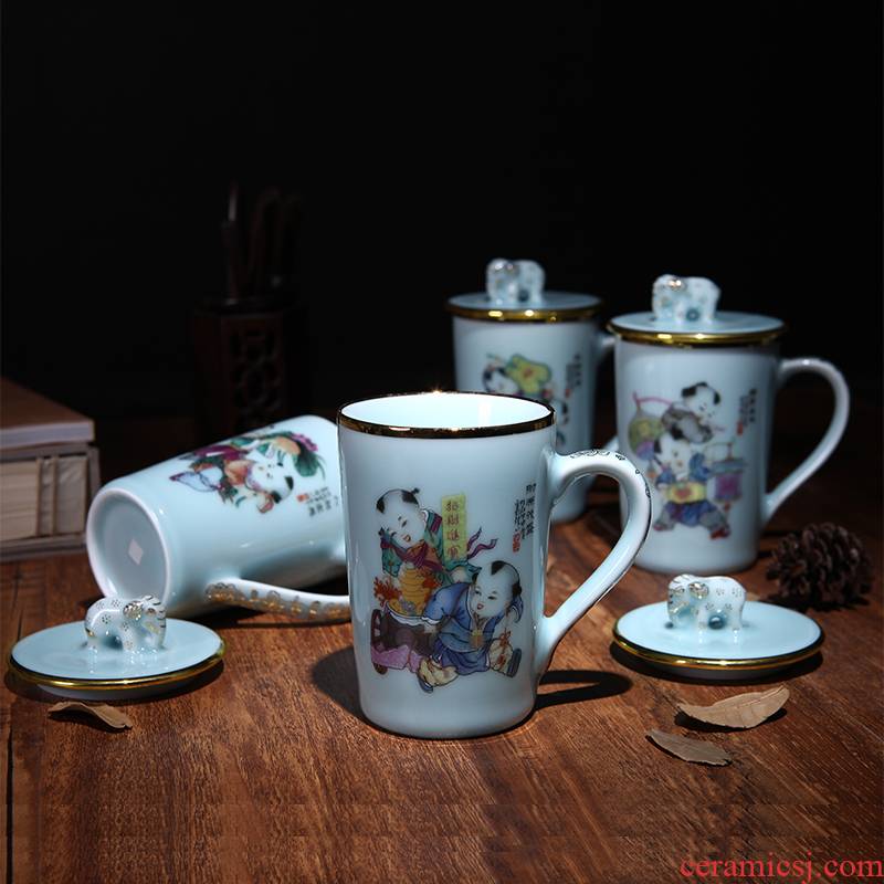 Red xin office tea jingdezhen ceramic tea set household with cover glass celadon keller single CPU