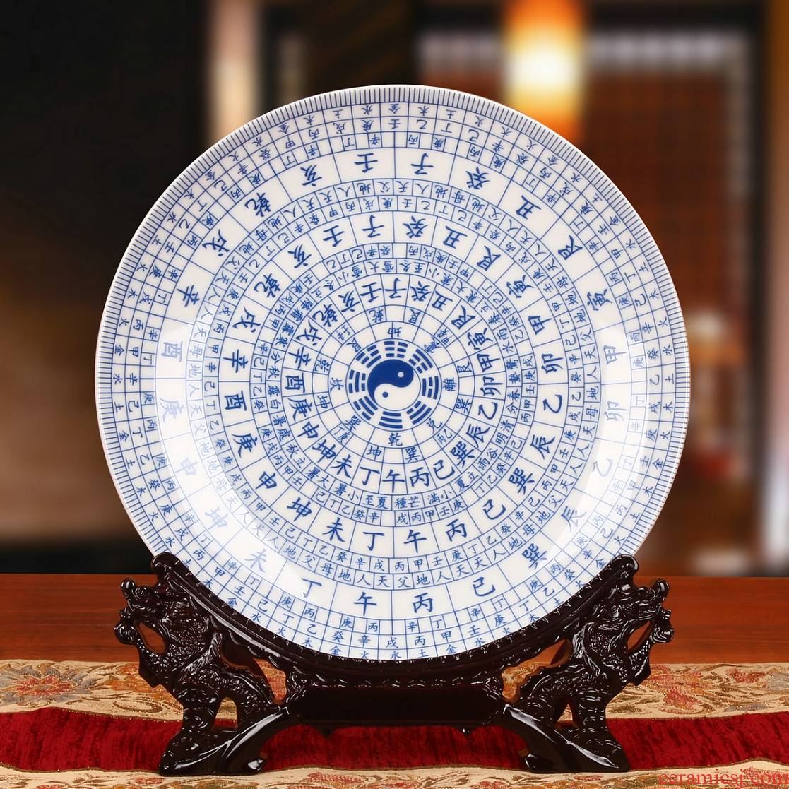 Jingdezhen ceramics white eight diagrams by hang dish plate faceplate Chinese style classical decoration home furnishing articles