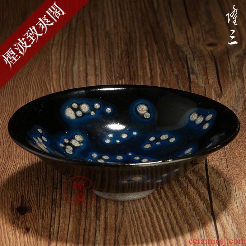 Those long Japanese pottery to obsidian temmoku bowl built light tea light cup - 1 C