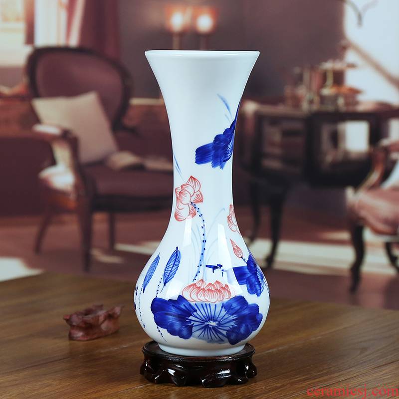 Jingdezhen ceramic vase modern blue and white porcelain painting lotus flower crafts home sitting room place gifts