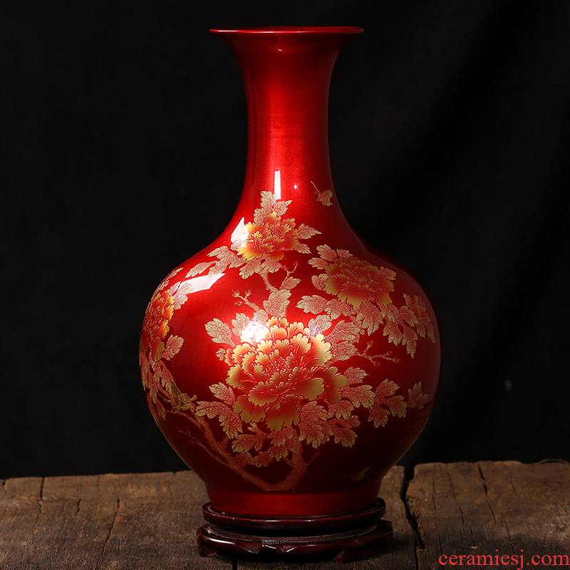 Jingdezhen ceramic vases, crystal glaze peony modern wedding gifts home sitting room place classic arts and crafts