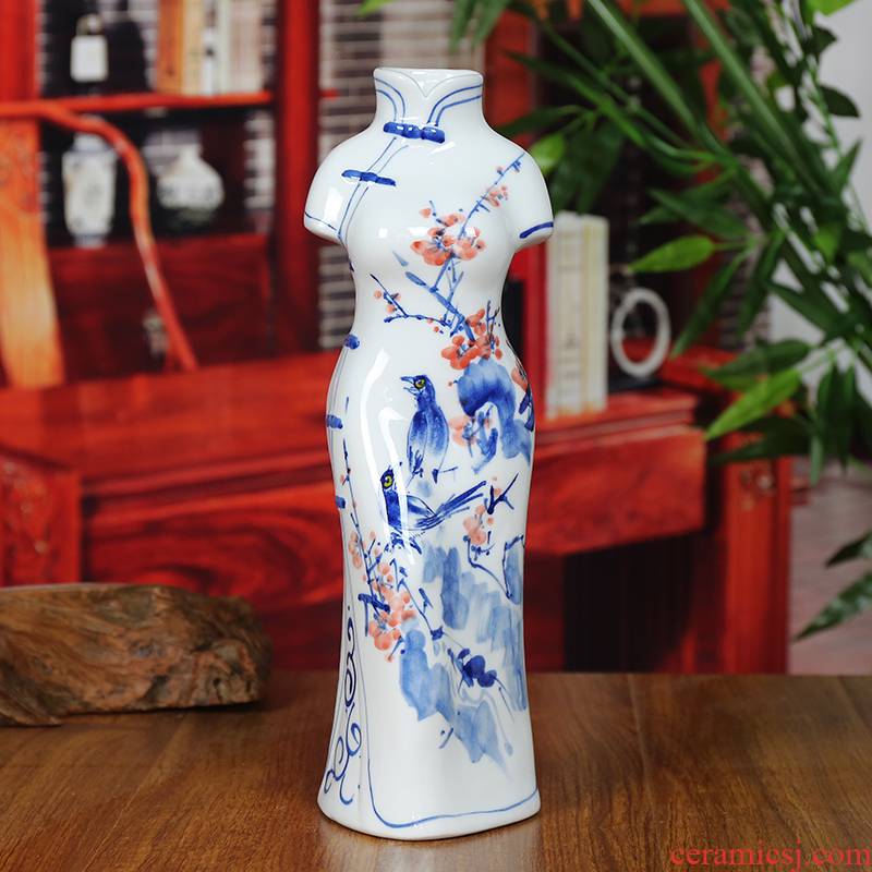 Sitting room beaming modern blue and white porcelain of jingdezhen ceramic vase household furnishing articles cheongsam crafts gifts