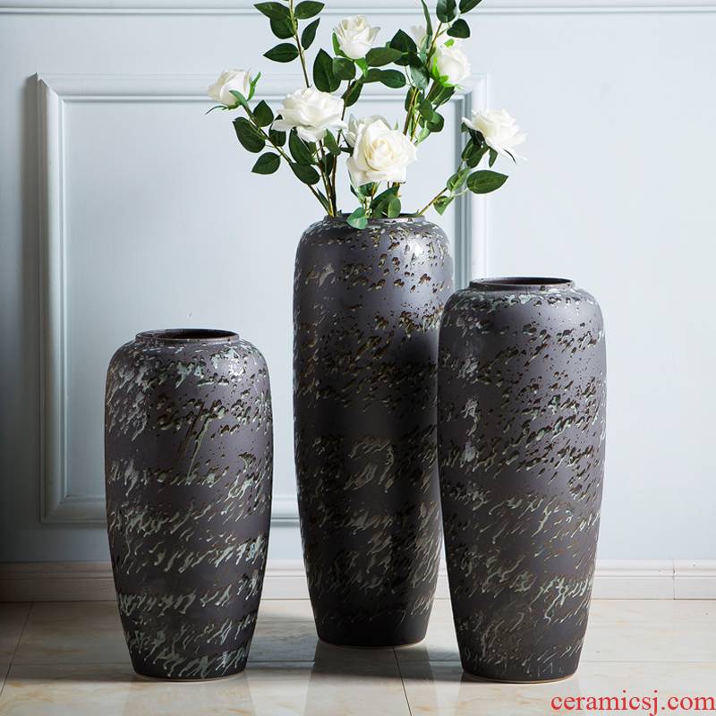 Jingdezhen ceramic vases, flower arrangement sitting room big vase furnishing articles large - sized high ground black home decoration vase