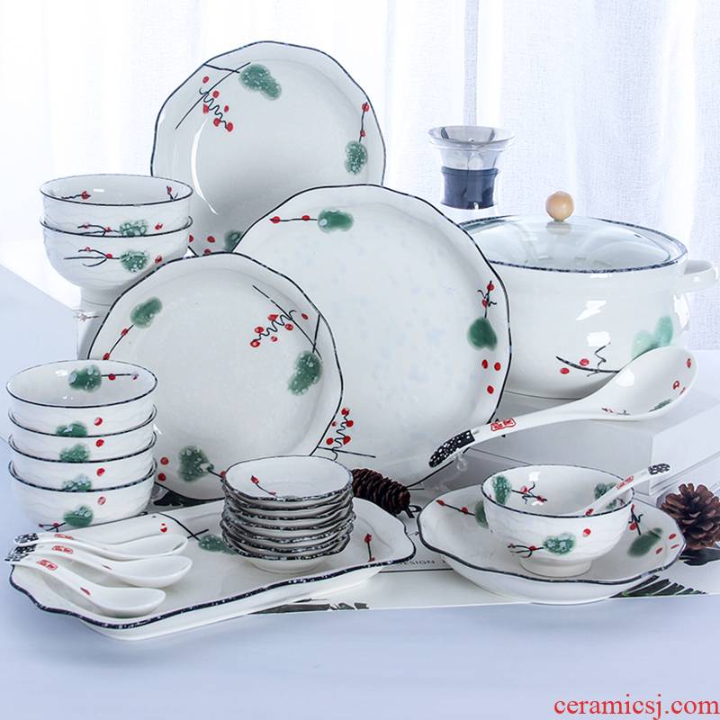 4/6 people Eat bowl chopsticks dishes suit household jingdezhen ceramics plate combination 2 Japanese contracted tableware