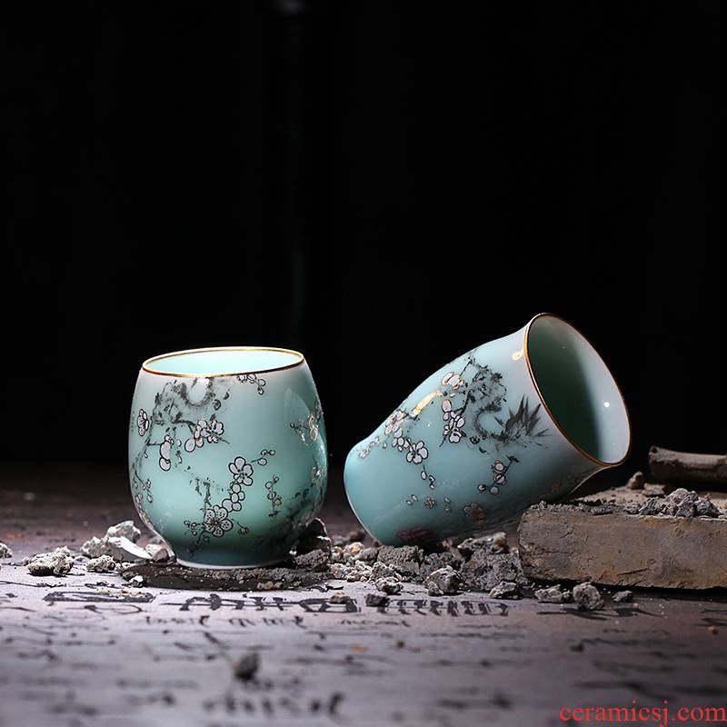 Red xin celadon coloured drawing or pattern glass ceramic tea set personal tea cup master cup sample tea cup, kung fu tea set