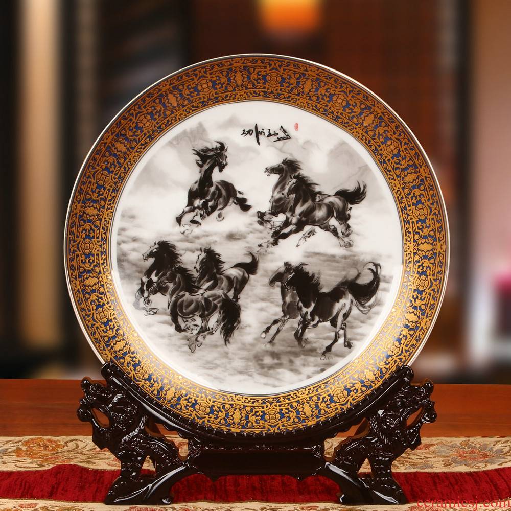 Chinese jingdezhen ceramics four jun figure up phnom penh horse faceplate hang dish plate the study decorate household furnishing articles