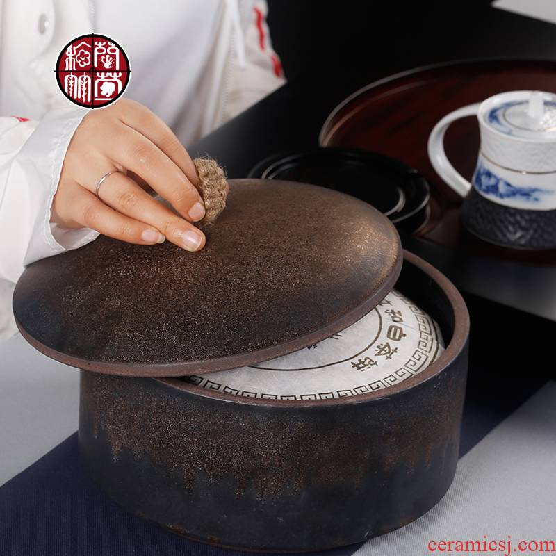Caddy fixings ceramic storage tanks of large domestic tea taking kung fu tea set spare parts gold pu 'er tea cake box