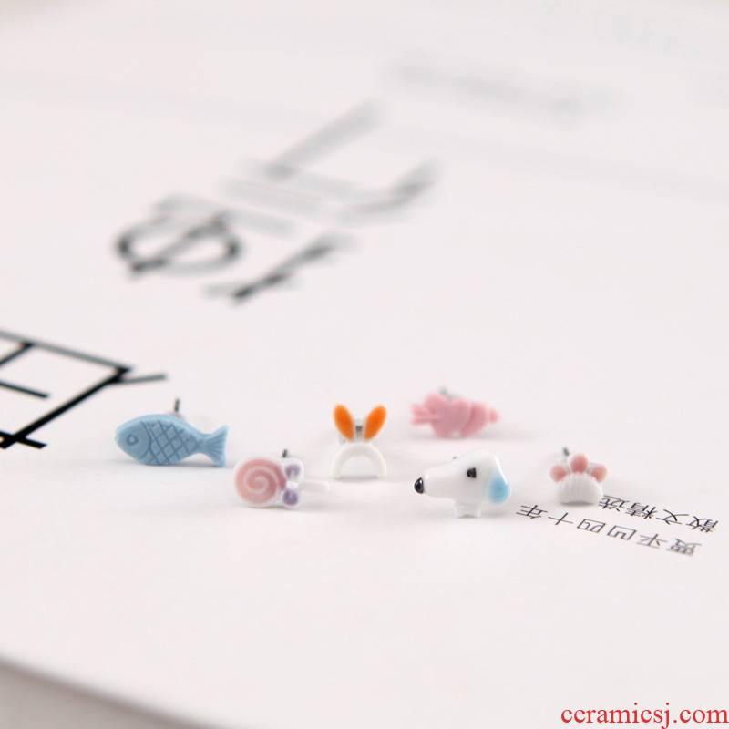 QingGe jingdezhen manual what lovely of the rabbit and have steel stud earrings earrings female lay in a supply of goods