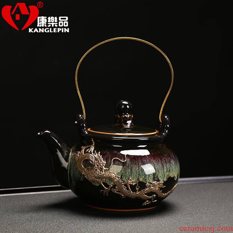 Recreational taste Japanese built lamp temmoku DiLiang pot of household teapot single pot of jingdezhen ceramic tea set kung fu tea pot