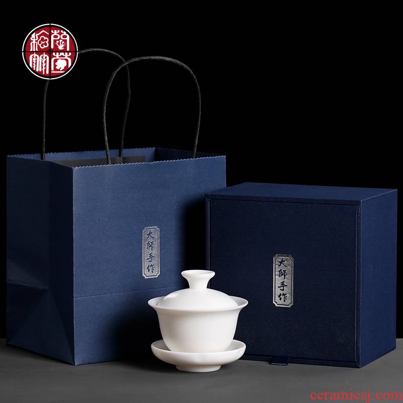 Manual dehua white porcelain three tureen only three mercifully machine suet jade kung fu tea teapot tea cups