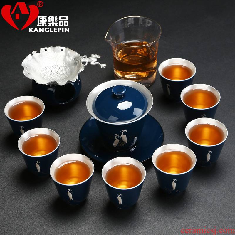 Recreation quality 999 sterling silver tea tureen glass ceramic cups Chinese style household fair keller tea set