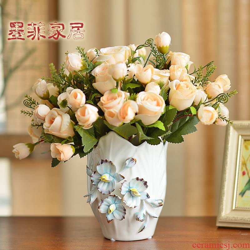 The vase in The Nordic idea contracted checking ceramic furnishing articles sitting room porch simulation flowers flower arrangement table dry flower decoration