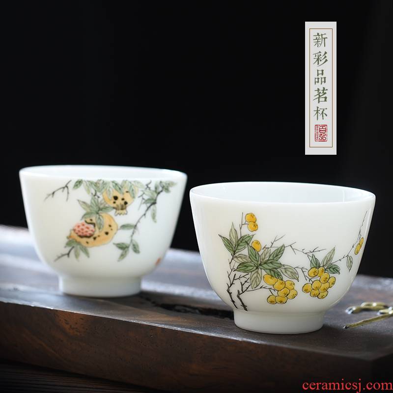 The New color sample tea cup cup of jingdezhen ceramic tea set jade mud hand - made pomegranate loquat peach master cup single CPU