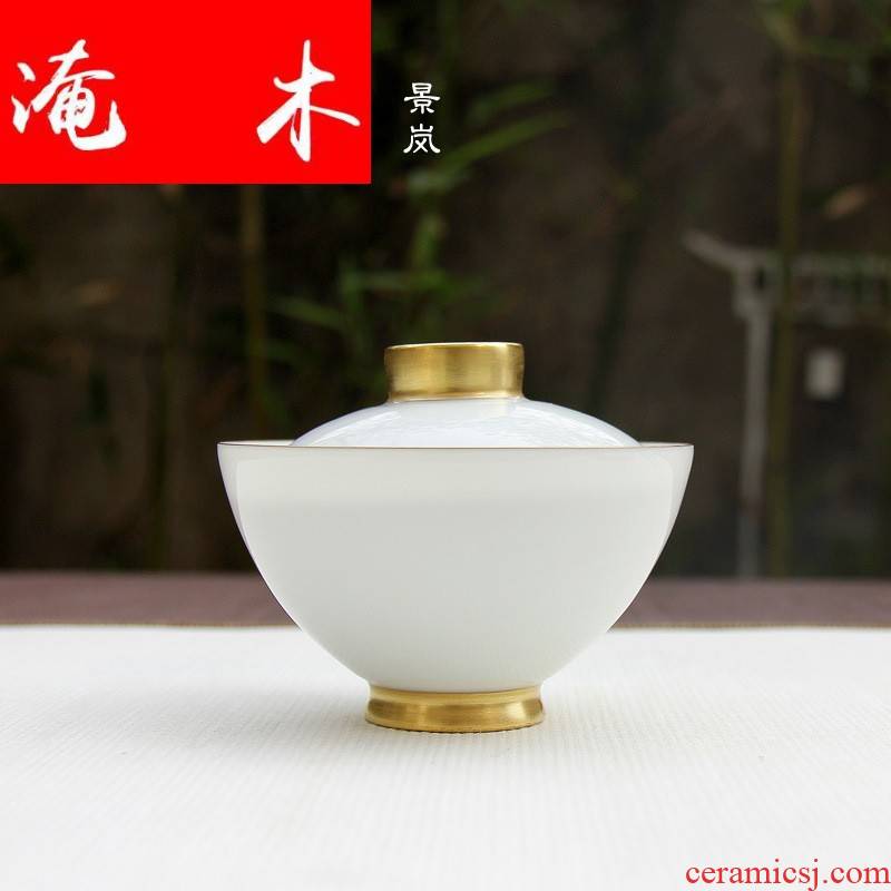 Submerged wood full gold sweet white glaze three to kung fu tea tea cup of quality tea tureen jingdezhen ceramics