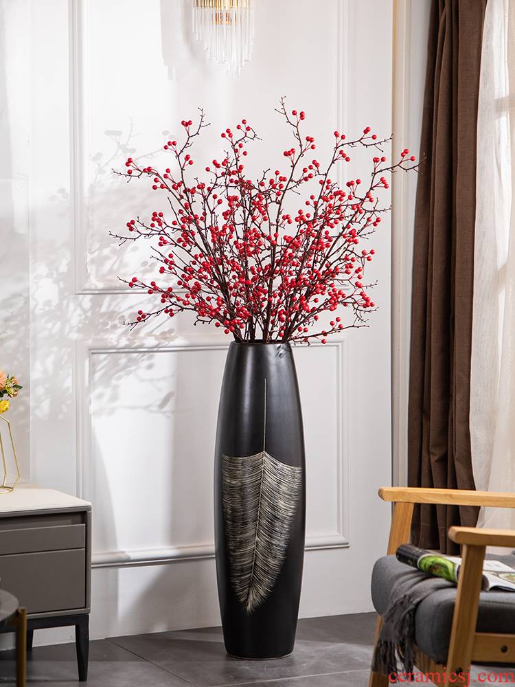 Ground vase large black checking ceramic furnishing articles I and contracted sitting room adornment European - style dried flowers flower arrangement suits for