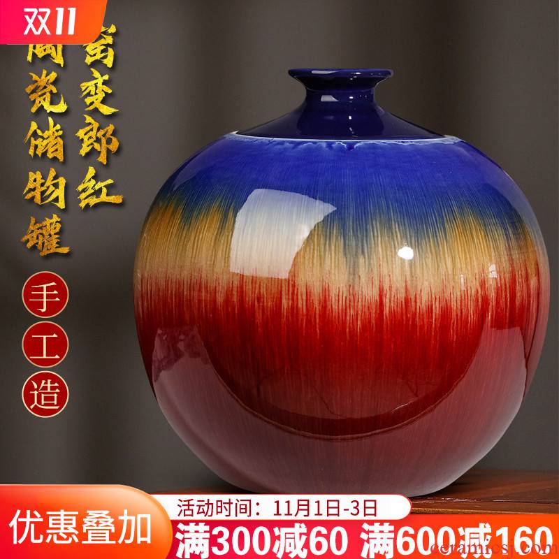 Furnishing articles of jingdezhen ceramics up with ruby red storage tank porcelain jar with cover large tea meters oil jar ornaments