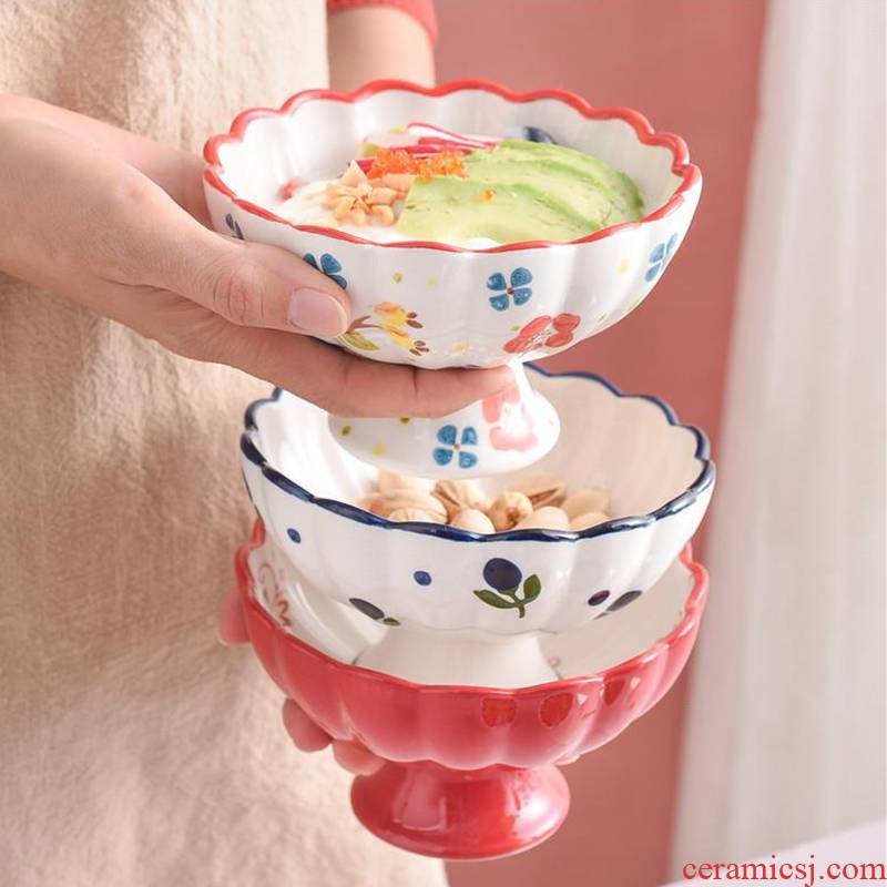 Japanese ceramics creative individual tall bowl of yogurt dessert bowl salad bowl hand - made ice cream bowl