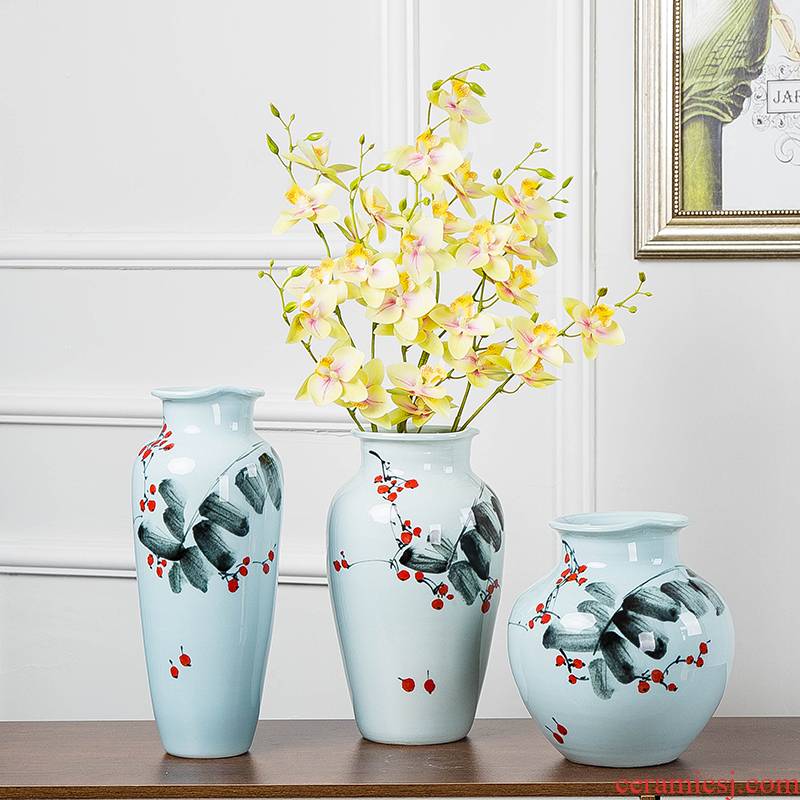 Jingdezhen new Chinese modern ceramic three - piece vase dry flower arranging wine sitting room adornment place adorn article vase