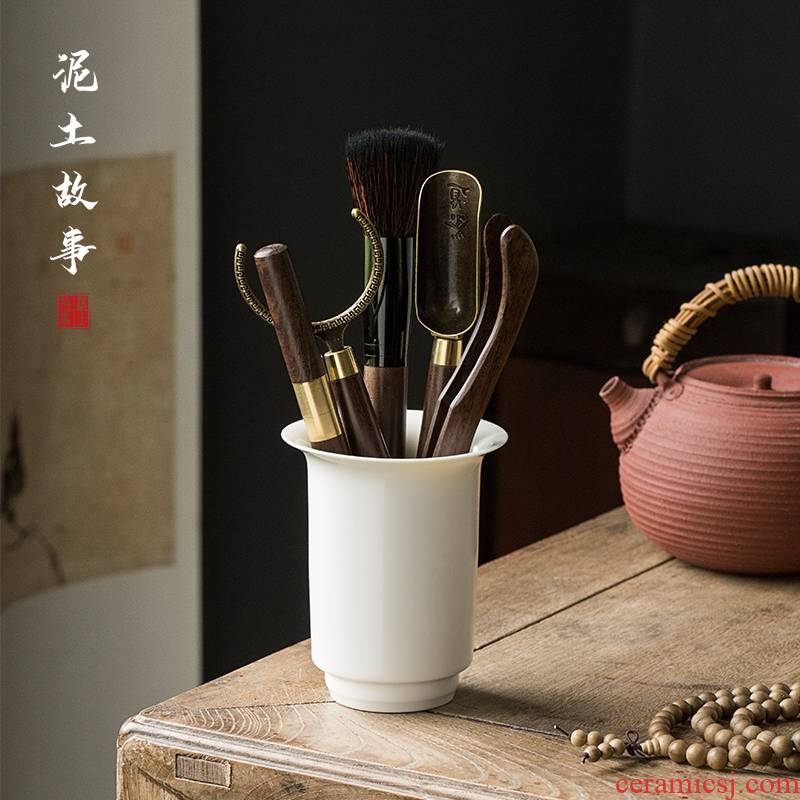 Ebony wood tea white porcelain six gentleman kung fu tea accessories 6 gentleman of tea ChaGa spoon, knife tools