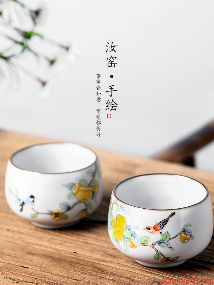 Jingdezhen ceramic your up high - end checking sample tea cup master cup single CPU hand - made persimmon open for a cup of tea