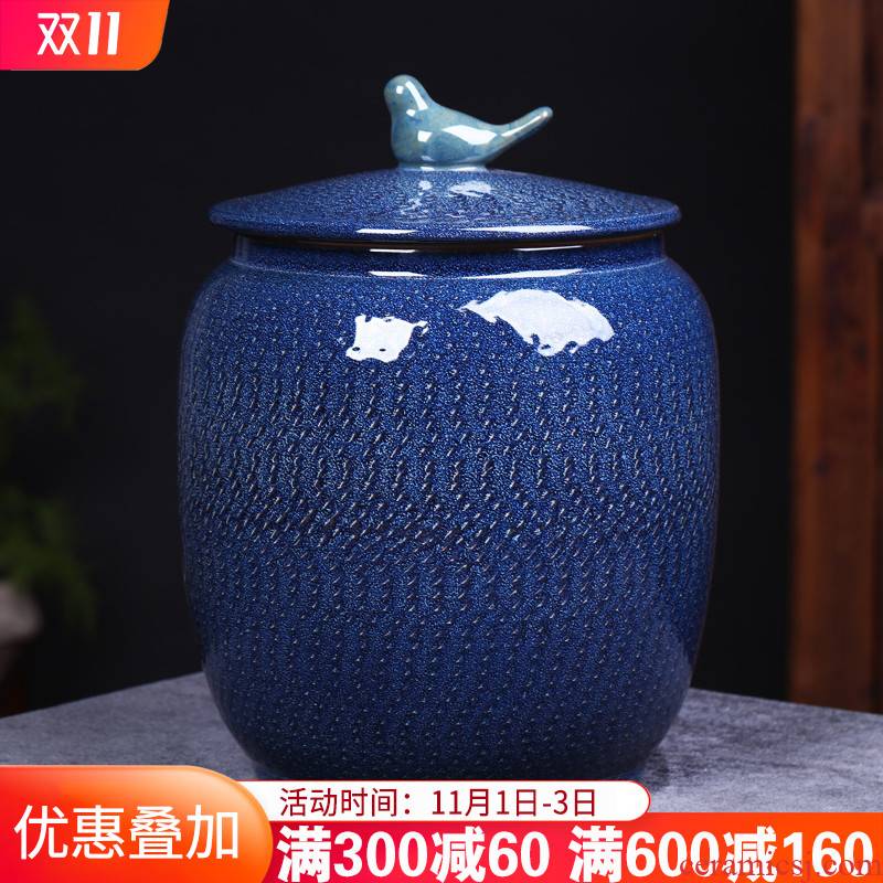 Jingdezhen ceramic barrel carving large 20 jins 30 jins with household with cover seal storage jar of pu 'er tea pot