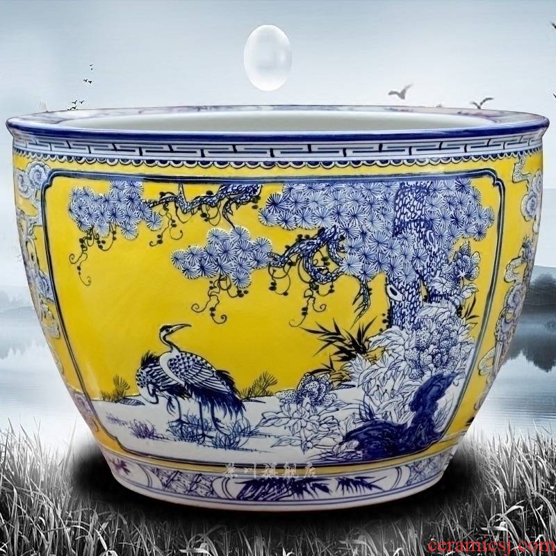 Jingdezhen ceramic hand - carved pine crane live ground tank sitting room courtyard hotel study Chinese penjing products