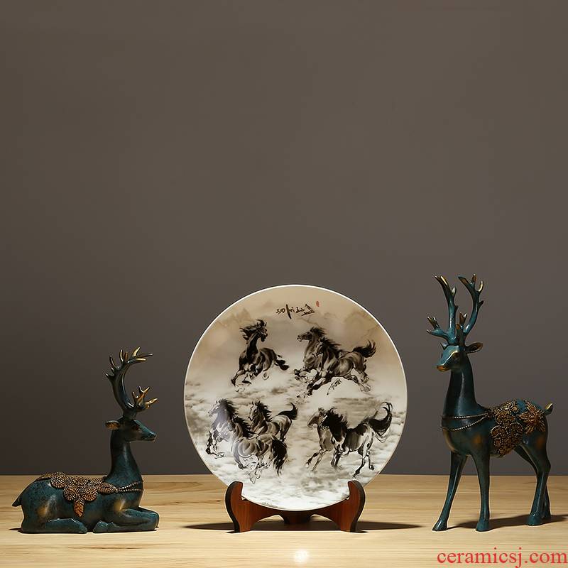 New Chinese style household jingdezhen chinaware plate sitting room sat dish hang dish plate success ornaments furnishing articles