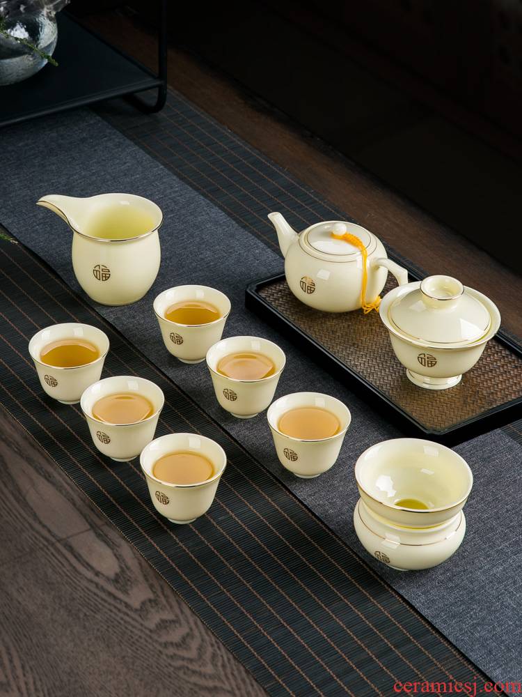 Jingdezhen fuels the contracted kung fu tea set suit small household set office receive a visitor ceramic tea tureen tea cups