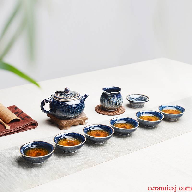 Tea set manual temmoku glaze up jingdezhen ceramics kung fu Tea cups of a complete set of suit the teapot