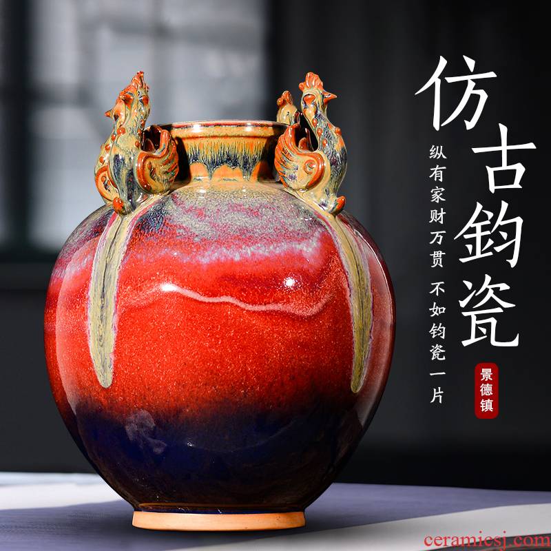 Jingdezhen ceramics archaize four feng jun porcelain statute of variable vase sitting room of Chinese style household adornment handicraft furnishing articles
