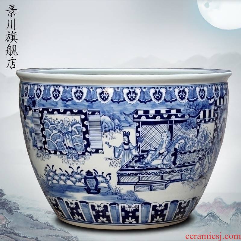 Hand - drawn characters archaize big fish tank of blue and white porcelain jingdezhen chinaware lotus sleep bowl lotus tortoise calligraphy and painting cylinder