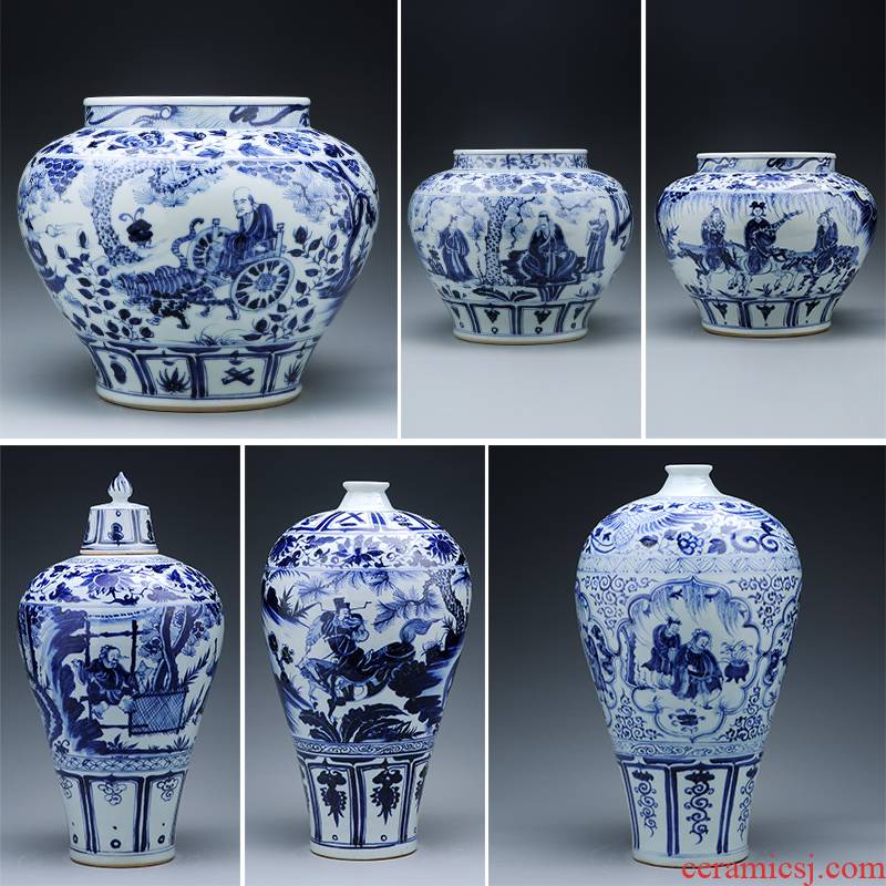 Jingdezhen ceramics antique hand - made yuan blue and white guiguzi down pot antique vase household adornment restoring ancient ways