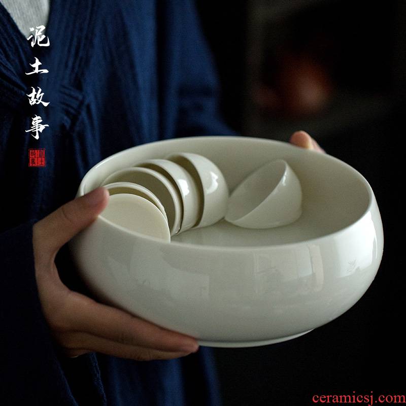 Lard white large tea to wash to the ceramic household Japanese writing brush washer tea accessories zero with washing water jar for wash bowl