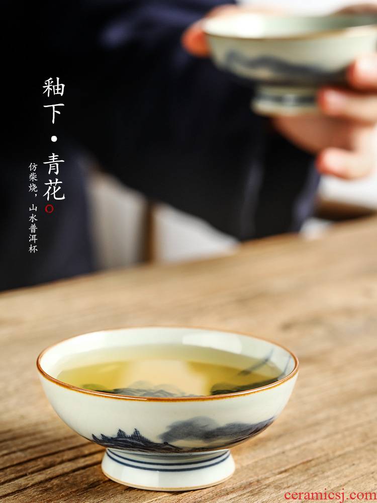 Jingdezhen porcelain Jingdezhen ceramic tea masters cup of pure manual hand - made scenery puer tea cups of kung fu tea set
