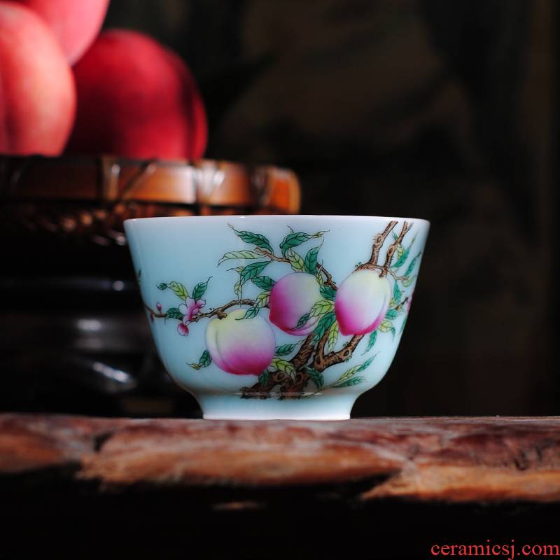 Owl up jingdezhen tea green glaze antique porcelain enamel see colour peach tea master cup single cup cup drawing