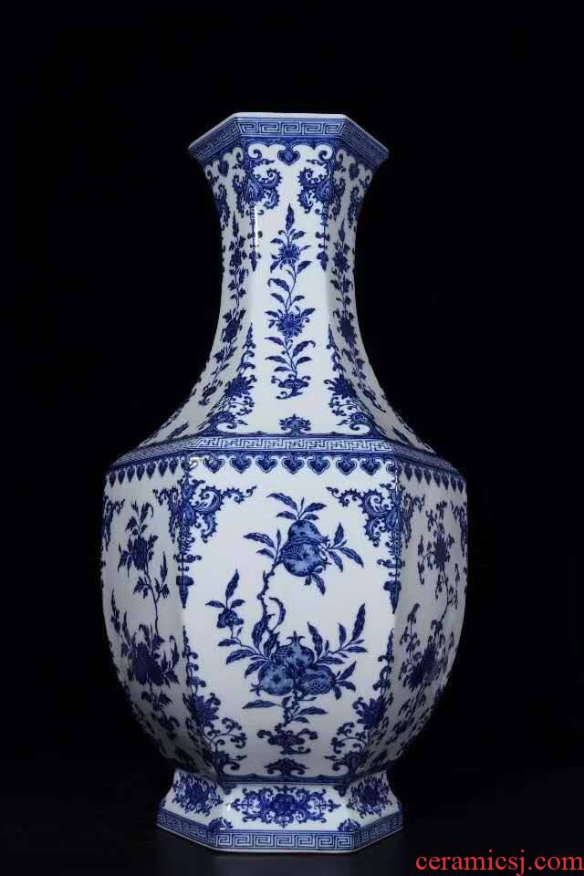 Archaize the six - party of blue and white porcelain vase large + base