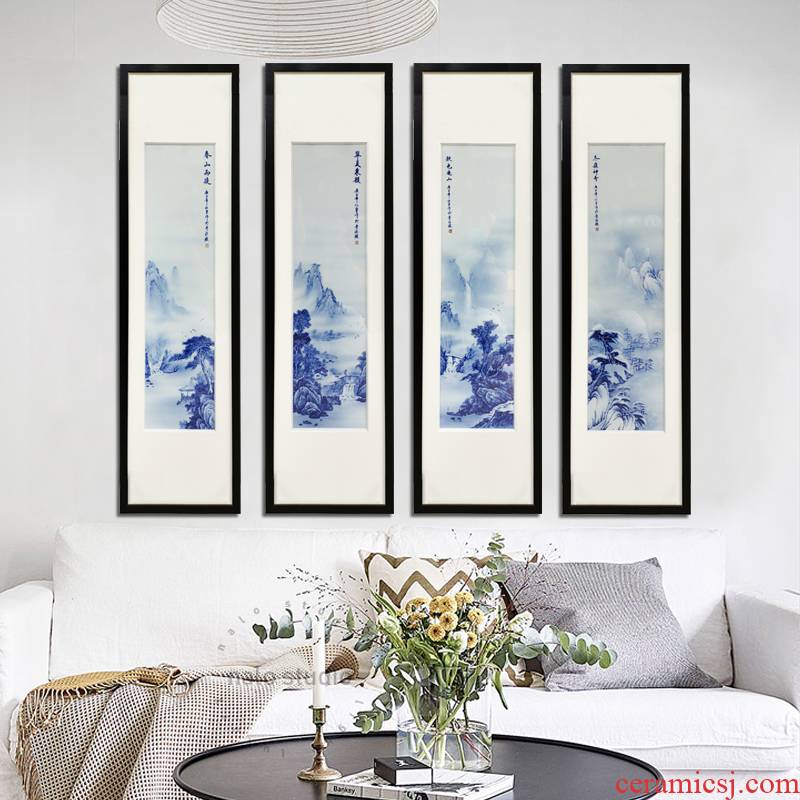 Hand - made ceramic porcelain plate painting landscapes of chun xiaqiu winter home sitting room sofa background wall hangs a picture of the blue and white porcelain decoration