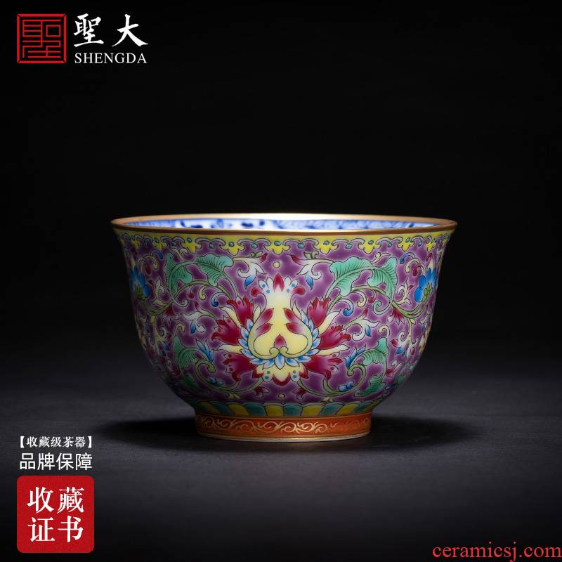 Holy big ceramic hand - made flowers purple colored enamel to tie up branches landscape master cup all hand drawing of jingdezhen tea service