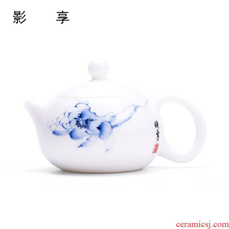 Shadow at dehua white porcelain tea kungfu tea set suit household ceramics suet jade porcelain teapot tea accessories HF