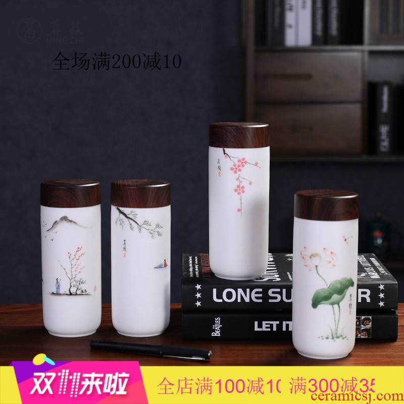 Ceramic hand - made glass vacuum cup white porcelain cup with cover with working meeting of the portable men and women drinking cups