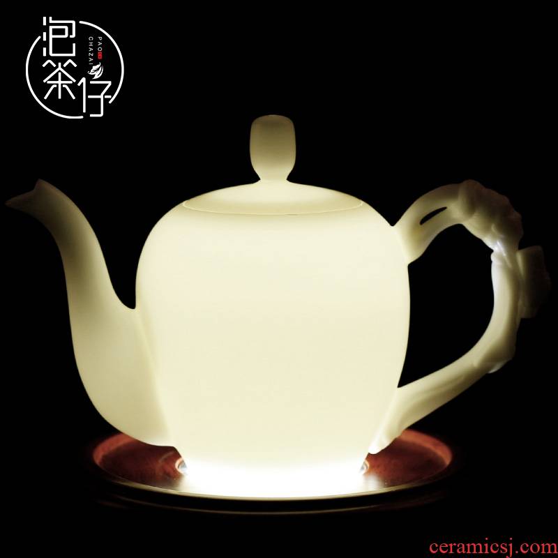Dehua white porcelain biscuit firing suet jade teapot single pot of pure manual single kung fu tea set large beauty shoulder make tea