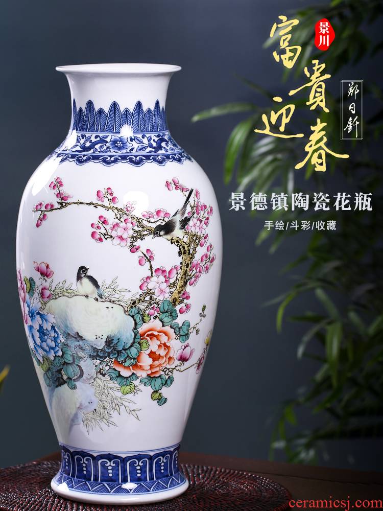 Jingdezhen ceramic masters Zheng Ri qian hand - made prosperous winter jasmine flower vase home sitting room of Chinese style mesa furnishing articles