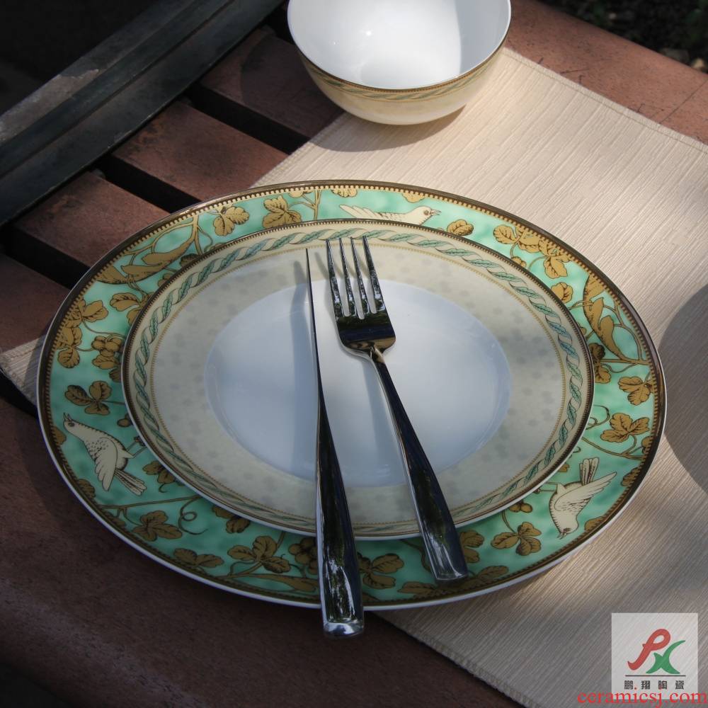 Qiao mu tangshan ipads China green language of England 11 "flat beefsteak ceramic tableware up phnom penh dish plate of the main plate